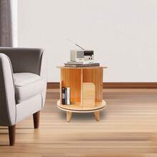 YIYIBYUS Rotating Pine Wood Bookshelf, Single-Tier, 360° Rotatable, Freestanding, Storage Shelf For Children And Adults, Multifunctional Bookshelf Organizer - Wood Color - View 6