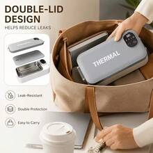 0.9L Large Capacity Rechargeable Heated Lunch Box, Cordless Battery Powered Food Warmer With Built-In Smart Timer, Portable Self-Heating Food Container For Car, Office And Road Trips - Light Grey - View 11
