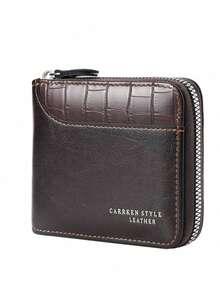 1pc New Men's Crocodile Pattern Multi-Function Zipper Fashion Casual Short Wallet Card Holder, Versatile For Youth Students Travel - Mocha Brown - View 11