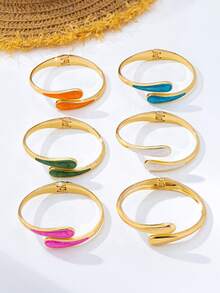 1pc Exaggerated Vintage Elegant Enamel Drip Water Drop Spring Bracelet Suitable For Party, Banquet And Daily Wear - Bracelet - View 3