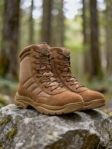 Men's Military Tactical Work Boots Side Zipper Leather Motorcycle Combat Boots Trooper(6-8 Inches) - Brown - View 3