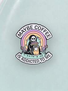 Maybe Coffee Is Addicted To Me Enamel Pin Skeleton Reaper Rainbow Coffee Cup Lapel Brooch Coffee Lover Backpack Decor Gift - Multicolor - View 6