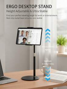 Adjustable Height Desktop Tablet Stand, Stable Round Metal Base, Ideal Support Stand For Live Streaming And Online Courses, Learning Supplies, Standing, Stand - View 6