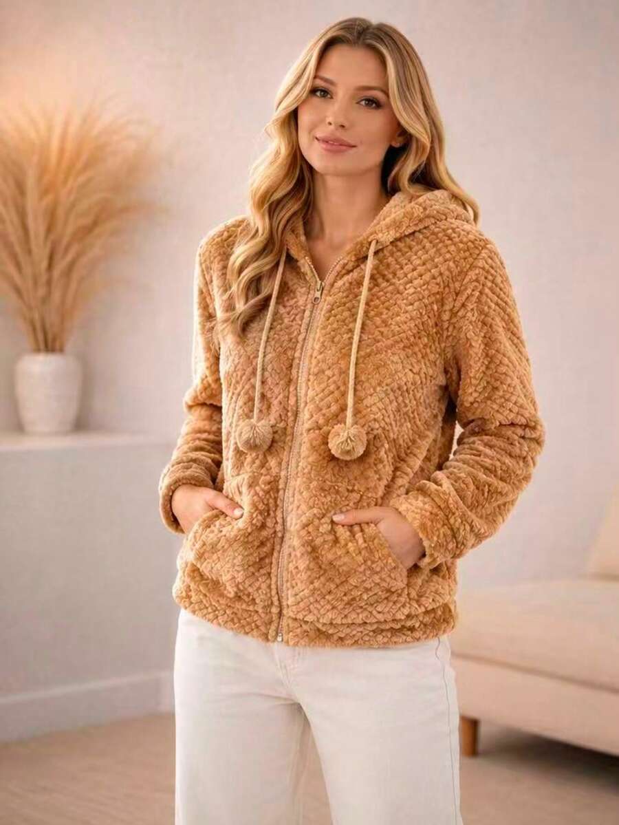 Women's Fleece Sweatshirt With Hood - Brown 11 - View 1