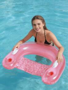 1pc Inflatable Water Sofa, Solid Color Minimalist Style, With Cup Holder, Handle Design, PVC Material, Suitable For Water, Swimming Pool, Beach Theme Party, Water Resting Seat, Inflatable Float, Air Pump Required - Multicolor - View 6