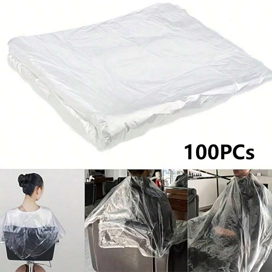 100pcs Disposable Hair Cutting And Dyeing Shawl Disposable Cloth Hair Salon Cloak Suitable For Hair Dyeing And Hair Cutting, Waterproof And Will Not Stain Clothes, Barber Shop Hairdressing, Home DIY Hair Dyeing - White - View 1