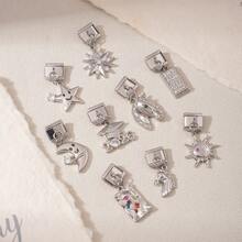 1pc Gold & Silver Italian Modular Pendant, Star Moon Sun Horse & 2026 Graduation Cube Cubic Zirconia Pendant, Celestial Lucky Theme DIY Accessory - 2026 Horse Edition - View 3