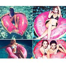 Inflatable Donut-Shaped Swimming Ring For Adults, Inflatable Float Rings Under The Armpits, Anti-Rollover Summer Donut-Shaped Swimming Ring, Thickened PVC Summer Vacation Gift, School Gift, Swimming Equipment. - Pink - View 3