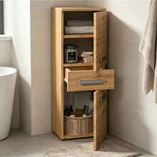 Bathroom Storage Cabinet Single Pack, Narrow Bathroom Vanity Cupboard With 2 Doors & 1 Drawer, 3 Colors Space Saving Linen Tower For Small Rental Apartment Compact Washroom - Multicolor - View 10