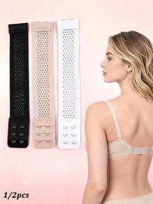 Elastic Extra Long Bra Extender, 3 Rows 2 Hooks Design, Multiple Colors Available: Apricot White, White, Fashion Accessory, Perfect Fit For Bras - Multicolor - View 1
