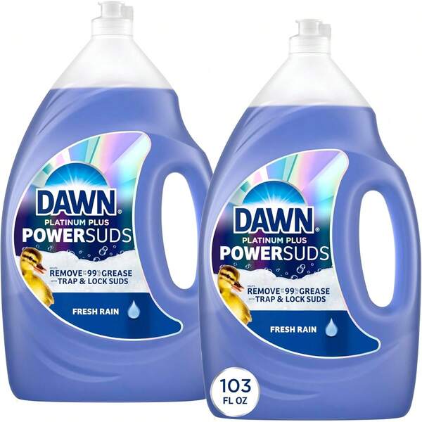 Dawn Platinum Plus PowerSuds Dish Soap Liquid, Dishwashing Liquid, Dish Detergent, Fresh Rain Scent, 51.5 Fl Oz (Pack Of 2) It Is Suitable For Cleaning Kitchen Utensils And Removing Oil Stains
