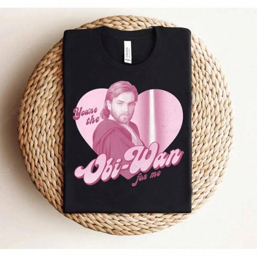 Camiseta de San Valentín con Retrato de Obi-Wan en Forma de Corazón, Celebración, Galaxy's Edge, Día, Camiseta de Walt World - Negro - Ver 1