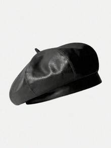 1pc Women's Black PU Leather Beret, Popular Style In Saudi Arabia, Elegant Women's Accessory - Black - View 2