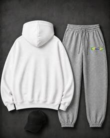 Conjunto Moletom com Boné Brasil Bandeira Cultura Urbana Unissex Agasalho Casual Premium Streetwear Lançamento Várias Cores!! Plus Size - Moletom Branco + Calça Cinza + Boné Preto - Visão 2