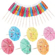 [10/20Pcs] Cocktail Drink Umbrella Picks Toothpicks - Colorful Paper Toothpicks Cocktail Umbrellas For Luau Parasols Hawaiian Tiki Party Decorations.[Styles Are Sent Randomly] - Multicolor - View 3