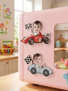 1個客製照片賽車冰箱磁鐵，個性化兒童磁鐵禮物，適合男孩幼兒生日，賽車迷居家廚房冰箱櫥櫃裝飾 - 彩色 - 查看 4