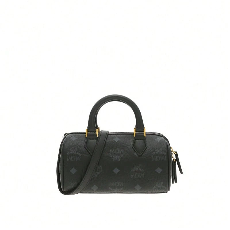 Bolso de hombro para mujer Mcm Ella Visetos Series con estampado vintage, correa lateral y asa MWBESEA01BK001 - Negro MWBESEA01BK001 - Ver 1
