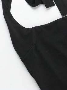 WOWDARK Women Summer Solid Color Halter U-Neck Backless Jumpsuit - Black - View 9
