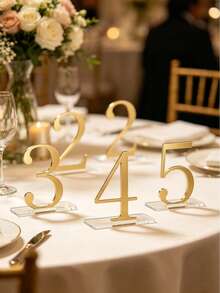 10pcs Gold Wedding Table Numbers, 1-10 Acrylic Gold Mirror Table Signs With Protective Film, Suitable For Wedding Banquet, Party, Birthday, Anniversary Event Decoration - Multicolor - View 8