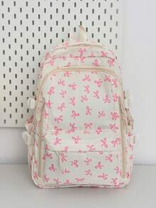 Mochila versátil de moda para mujer con lazo y doble espalda, bolso combinado para estudiantes - Blanco - Ver 4