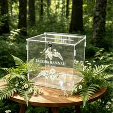 Caja de tarjetas de acrílico transparente, caja de exhibición de tarjetas de boda con diseño floral - Perfecta para bodas, graduaciones, cumpleaños, aniversarios, material de acrílico duradero, suministros para fiestas - 1PC - Ver 7