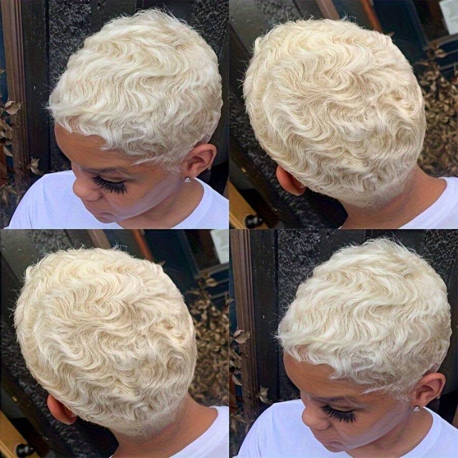 6inch-Blonde Human Hair Wig Brazilian Remy Hair, Natural Blonde Pixie Cut, Machine-Made For Women,