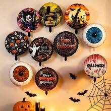 10 Stücke Set zufällige Horror-Halloween-Folienballons aus Polyesterfilm, runde Folienballons mit Horror-Augapfel-, Bluthand-, Geist-, Totenkopf- und Schloss-Muster, Gothic-Horror-Halloween-Partyzubehör, Wand- und Fensterdekoration zum Aufhängen für Zuhause, Foto-Requisiten für Halloween-Geburtstagsparty - Halloween-Kugel - Übersicht 3