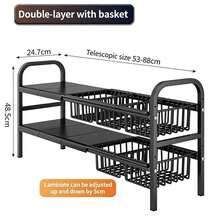 1pc Expandable Under Sink Storage Rack & Cabinet, Detachable Basket Metal Cabinet Shelf, Black Space-Saving Multi-Function Storage Rack, Suitable For Kitchen Bathroom Under Sink Storage And Organization, Thanksgiving And Christmas Gift - Black - View 9