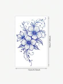 1 Pc Blue Flower Temporary Tattoo Stickers Waterproof Floral Fake Tattoos For Women Girls Elegant Body Art Decoration - Blue - View 2