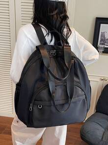 Nueva mochila de moda tipo cuna de gran capacidad en color liso, bolsa de almacenamiento multifuncional para viaje, bolsa de mamá, bolso de hombro - Multicolor - Ver 1