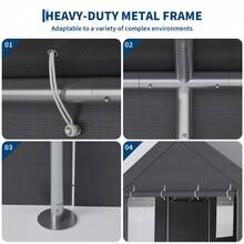 strundghti 20x12x10 Ft Heavy Duty Portable Garage – All-Weather Carport Canopy With 140g PE Waterproof Cover – 4 Roll-Up Doors & 4 Vent Windows For Trucks, Boats, Storage - Gray - View 7