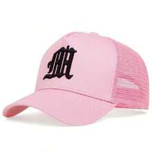 2 piezas Gorras de béisbol de malla con bordado de letras góticas para hombres - Negro y rosa - Ver 3