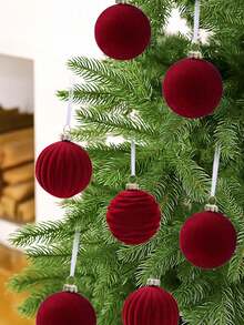 12pcs Burgundy Flocked Christmas Balls, Flocked Christmas Tree Decorations, Christmas Party Decor, Christmas Ball Ornaments, Home Christmas Decorations, Christmas Stocking Fillers, Christmas Hanging Ornaments, Christmas Round Balls, Party Decor Accessories, Indoor Decorative Items, Christmas Hanging Decor, Christmas Gifts, Party Favors, Christmas Eve Accessories, Stocking Fillers, 2026 New Year Decorations - A - View 5
