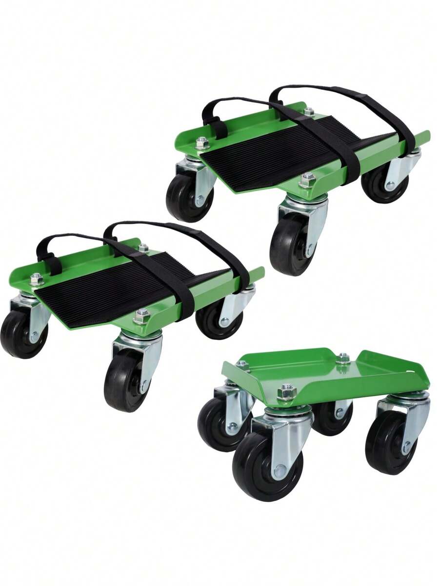 Snowmobile Dolly Heavy Duty Carries Up To 1500lbs V-Slide With 2. 5" Swivel Casters Rubber Pad Protecting Skis And 2 Pairs Of Heavy Duty Straps Firmly Attaching On Skis GREEN COLOR - as Pic - View 1