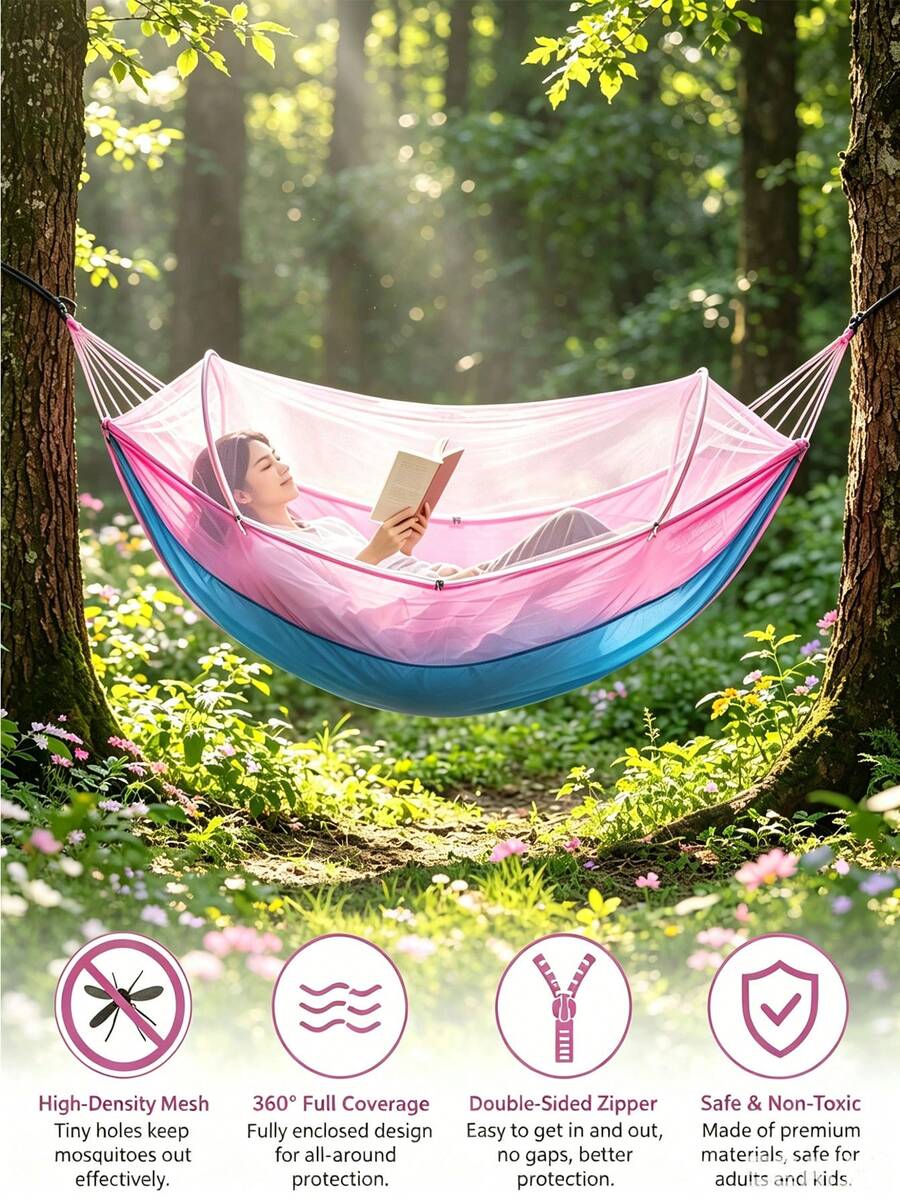 2-Person Portable Outdoor Camping Hammock With Mosquito Net And Rainfly - No-Assembly Insect-Proof Hammock For Hiking, Camping And Travel - Blue - View 1
