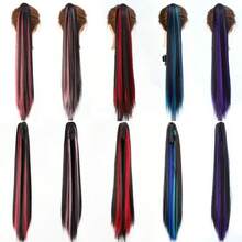 24 Inch Claw Clip Ponytail Extension For Women High Heat Resistant With Mix Highlights Pony Tails Hair Extensions Synthetic Wigs In Black Gradient, Burgundy T Are Available In Multiple Colors Festivals, Halloween, Christmas, Dates, And Gatherings - Multicolor - View 12