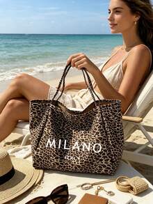 復古豹紋 MILANO 母女托特包套組，大容量柔軟布料單肩包 + 配套零錢包，可收納書籍、筆電、化妝品，適合通勤、校園、購物、短途旅行，學生、上班族、女孩適用，開學季、生日、情人節禮物，豹紋購物袋，復古帆布單肩包，藝術托特包，大容量旅行收納包 - 彩色 - 查看 18