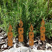 4pcs Freestanding Candle Silhouette Outdoor Decor, Rustic Metal Rusted Candle Silhouette: Metal Rusted Five-Petal Flower Candle Silhouette Christmas Garden Metal Decorative Stake, Suitable For Outdoor Yard Art, Lawn Decoration, Indoor Bonsai - 4pcs - View 4