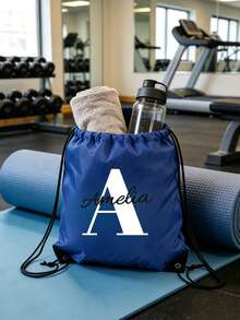 Personalized Drawstring Sports Backpack, Lightweight Durable Polyester Material, Customizable With Your Name And Initials, Unisex, 1pc, Suitable For Outdoor Sports, Casual Travel And Daily Fitness, Casual Style - Multicolor - View 9
