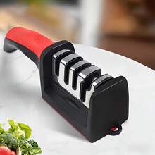 Afilador de cuchillos de cocina de 4 etapas, piedra de afilar manual multifunción de 3 usos en color negro para el hogar - A - Ver 8