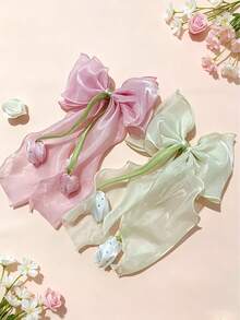 1pc Girl Tulip Fairy Bow Hair Clip Head Accessory, Fresh Floral Sweet Hair Ornament, Suitable For Daily Casual Wear - Multicolor - View 4