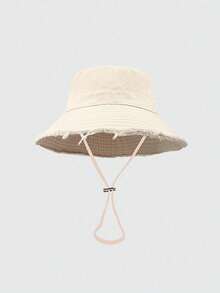 1pc Men's Street Fashion Drawstring Brim Bucket Hat, Adjustable Chin Strap Design, Distressed Frayed Edge Treatment, Soft Fabric, Sun Protection & Windproof, Versatile Style, Suitable For Travel, Beach, Casual Daily Wear - Anti-aging A-type - View 11