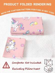 2pcs/Set Sprei Anak-Anak Motif Kartun Unicorn Bersayap Lucu, 100% Poliester, Dicetak 3D, Motif Kartun Anime, Unisex untuk Anak Laki-laki dan Perempuan, Cocok Sebagai Hadiah, untuk Kamar Tidur Anak dan Asrama Siswa - MultiWarna - View 5