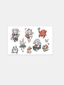 1pc Cute Cartoon Anime Girl & Animal Multi Combo Pattern Temporary Tattoo Sticker, Realistic Fake Tattoo Design, Suitable For Daily Bachelorette Party Favors, Music Festivals, Gaming, Graduation Gifts, Lasts 3-5 Days - Multicolor - View 4