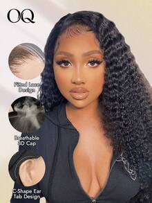 OQ 180% Density 16-30 Inch Natural Color Curly Human Hair Wig, 7x5 HD Seamless Frontal Wig, Pre-Cut Pre-Trimmed, Unprocessed Pure Virgin Hair, Fashionable Natural Holiday Style, Suitable For Business And Home - SNatural - View 1