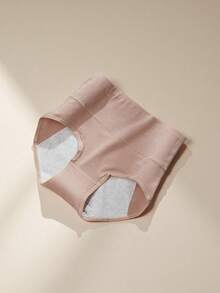 2pcs Women's Cotton Solid Color Plus Size High Waist Period Panties, Simple Basic Tummy Control Seamless Triangle Briefs, Comfortable And Soft - Apricot - View 5