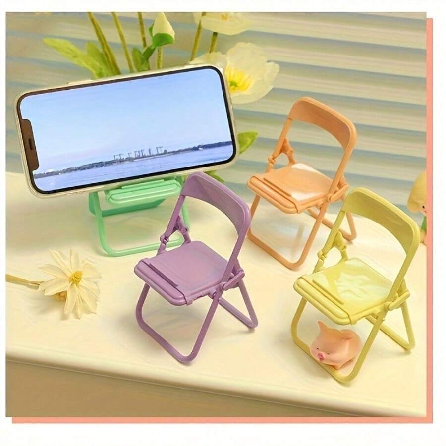 10pcs Random Color Creative Mini Chair Mobile Desktop Stand New Macaron Stool Foldable Phone Holder Chair - A - View 1