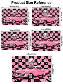 Y2K Millennium Pink Vintage Car Tapestry, 50s Retro Disco Black & Pink Checkerboard Backdrop, Mirror Disco Ball & Music Note Print, Vintage Rock 2000s Party Photo Backdrop, Girl's Bedroom Dorm Birthday Wall Decor - Multicolor - View 6