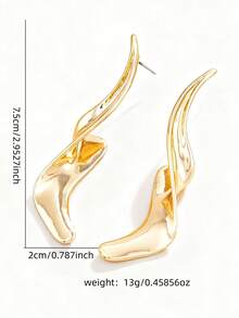 1 Pair Exaggerated Geometric Asymmetrical Stud Earrings For Women, European And American Style - Yellow Gold - View 2
