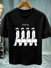 Error Try Graphic Herren T-Shirt, schwarz, Rundhalsausschnitt, lockere Passform, Street Hip-Hop, Relaxed Fit, einzigartiger Grafikdruck - Schwarz - Übersicht 2